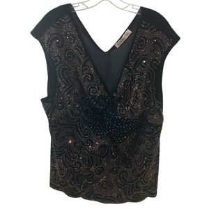 VTG Silhouettes 24 W Black Velvet Sequin Top Sleeveless Party Blouse‎